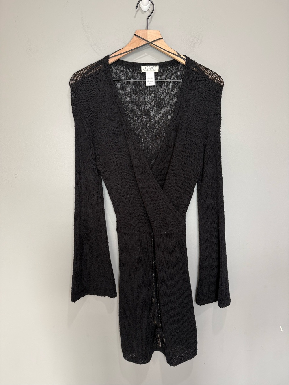 L Space Topanga Long Sleeve Cover-Up Sweater Dress Black S